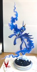 Size: 755x1463 | Tagged: safe, artist:viistar, princess luna, g4, craft, ethereal mane, female, flying, grin, horn, long horn, long legs, long mane, long tail, sculpture, slender, smiling, solo, starry mane, starry tail, tail, tall, thin, traditional art