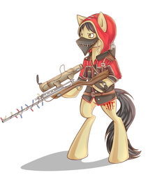 Size: 2200x2600 | Tagged: safe, artist:meewin, oc, oc only, pony, bipedal, christmas lights, clothes, gun, high res, mask, rifle, solo, team fortress 2, weapon
