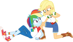 Size: 5768x3322 | Tagged: safe, artist:anhel032015, applejack, rainbow dash, equestria girls, g4, my little pony equestria girls: legend of everfree, absurd resolution, clothes, converse, denim, freckles, pants, shoes, shorts, simple background, sneakers, transparent background, vector