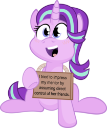 Size: 2642x3160 | Tagged: dead source, safe, artist:jittery-the-dragon, starlight glimmer, pony, unicorn, every little thing she does, g4, assuming direct control, female, harbinger, high res, implied mind control, mass effect, pony shaming, sign, simple background, smiling, solo, transparent background