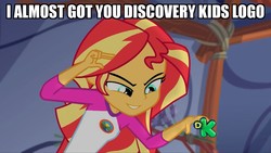 Size: 1920x1080 | Tagged: safe, edit, edited screencap, screencap, sunset shimmer, equestria girls, g4, my little pony equestria girls: legend of everfree, caption, discovery kids, female, image macro, meme, solo