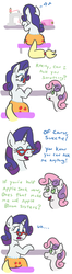 Size: 541x2036 | Tagged: safe, artist:jargon scott, applejack, rarity, sweetie belle, pony, unicorn, g4, body swap, comic, female, filly, frankenpony, glasses, mare, partial body swap, rarity's glasses