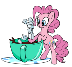Size: 1337x1250 | Tagged: safe, artist:pencils, pinkie pie, earth pony, pony, g4, bipedal, coffee, cup, cute, diapinkes, female, mare, micro, pinkie found the coffee, solo, sugarcube