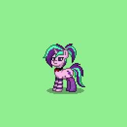 Size: 393x393 | Tagged: safe, aria blaze, pony, unicorn, pony town, g4, bowtie, clothes, disguise, disguised siren, equestria girls ponified, female, gem, grumpy, necktie, pixel art, ponified, ponytail, siren gem, socks, solo, striped socks, unicorn aria blaze