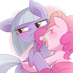 Size: 1280x1280 | Tagged: safe, artist:masa_0006, limestone pie, pinkie pie, earth pony, pony, g4, big sister, blushing, cute, duo, eyes closed, female, heart, hug, mare, open mouth, sisters, sweat, sweatdrop