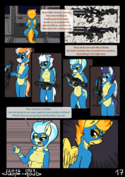 Size: 2480x3508 | Tagged: safe, artist:duop-qoub, fire streak, fleetfoot, misty fly, soarin', spitfire, anthro, comic:anomaly11, g4, comic, gun, high res, weapon, wonderbolts
