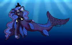 Size: 936x593 | Tagged: safe, artist:midnightfire1222, princess luna, angler fish, merpony, g4, angler seapony, female, seaponified, seapony luna, solo, species swap, swimming, underwater