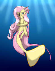 Size: 931x1188 | Tagged: safe, artist:midnightfire1222, fluttershy, merpony, g4, blushing, cute, ear fins, female, seaponified, seapony fluttershy, shy, shyabetes, solo, species swap, underwater, watershy