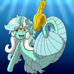 Size: 825x825 | Tagged: safe, artist:midnightfire1222, lyra heartstrings, angler fish, merpony, g4, angler seapony, female, foam finger, mermaidized, seapony lyra, solo, species swap, underwater