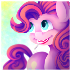 Size: 1000x1000 | Tagged: safe, artist:animeglaceonsketch, pinkie pie, candy, female, food, lollipop, mouth hold, solo