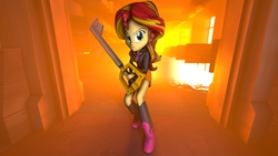 Size: 1920x1080 | Tagged: safe, artist:creatorofpony, artist:jarg1994, artist:jspzyhl, sunset shimmer, equestria girls, g4, 3d, boots, clothes, disney, female, jacket, keyblade, kingdom hearts, leather jacket, skirt, solo, source engine, source filmmaker, square enix, weapon