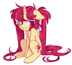 Size: 540x488 | Tagged: safe, artist:hawthornss, derpibooru exclusive, oc, oc only, oc:seren, oc:seren song, pony, unicorn, chest fluff, floppy ears, hair bow, long mane, long tail, sad, simple background, sitting, solo, transparent background, twintails