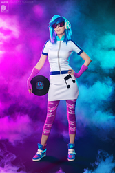 Size: 669x1004 | Tagged: safe, artist:rei-doll, dj pon-3, vinyl scratch, human, equestria girls, g4, clothes, cosplay, costume, equestria girls outfit, irl, irl human, photo, solo