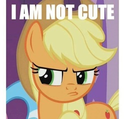 Size: 720x684 | Tagged: safe, edit, edited screencap, screencap, applejack, g4, blatant lies, cute, female, i'm not cute, image macro, meme, solo