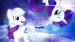 Size: 1920x1080 | Tagged: safe, artist:dashiesparkle, artist:pwnagespartan, artist:sxakalo, double diamond, rarity, earth pony, pony, unicorn, g4, clothes, crack shipping, diamond duo, duo, lidded eyes, male, scarf, shipping, snow, song reference, stars, straight, thepianoguys, vector, wallpaper, when stars & salt collide
