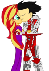 Size: 478x700 | Tagged: safe, artist:slayguy, sunset shimmer, oc, oc:guardian angel, equestria girls, g4, canon x oc, crossover, halo (series), kissing, shipping, spartan