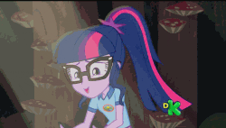Size: 881x502 | Tagged: safe, screencap, sci-twi, twilight sparkle, equestria girls, g4, my little pony equestria girls: legend of everfree, animated, discovery kids, female, gif, reversed, solo
