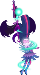 Size: 9000x16640 | Tagged: safe, artist:lyricgemva, sci-twi, twilight sparkle, equestria girls, g4, my little pony equestria girls: legend of everfree, absurd resolution, bad end, boots, clothes, commission, crystal guardian, crystal wings, dark magic, dress, duality, glasses, high heel boots, midnight sparkle, orb, ponied up, self paradox, simple background, sparkles, transparent background, wings, xk-class end-of-the-world scenario