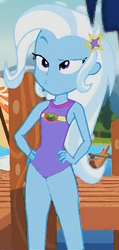 Size: 323x676 | Tagged: safe, edit, edited screencap, screencap, trixie, equestria girls, g4, my little pony equestria girls: legend of everfree, clothes, female, one-piece swimsuit, solo, swimsuit, swimsuit edit