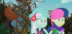 Size: 1280x612 | Tagged: safe, screencap, bon bon, lyra heartstrings, rarity, sweetie drops, equestria girls, g4, my little pony equestria girls: legend of everfree, animated, bandicam, camp fashion show outfit, discovery kids, female, gif
