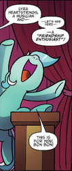 Size: 416x984 | Tagged: safe, artist:agnesgarbowska, idw, official comic, lyra heartstrings, pony, g4, spoiler:comic, spoiler:comic46, cropped, female, mare, offscreen character, podium, solo, speech bubble