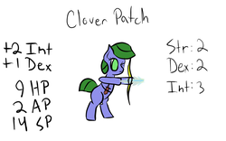 Size: 1280x800 | Tagged: safe, artist:saria the frost mage, oc, oc only, oc:clover patch, earth pony, pony, a foal's adventure, aiming, belt, bow (weapon), child, color, cyoa, dagger, female, filly, foal, name, one eye closed, plot twist, solo, stats, story included, text, weapon