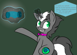 Size: 1280x928 | Tagged: safe, artist:askhypnoswirl, oc, oc only, oc:hypno swirl, pony, unicorn, dialogue, hypnogear, magic, solo, tech control