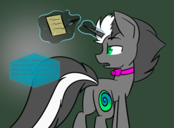 Size: 1280x941 | Tagged: safe, artist:askhypnoswirl, oc, oc only, oc:hypno swirl, pony, unicorn, butt, dialogue, magic, paper, plot, quill, solo, writing