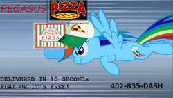 Size: 720x405 | Tagged: safe, rainbow dash, g4, food, gotta go fast, male, pizza, rush delivery, sonic the hedgehog, sonic the hedgehog (series)