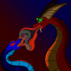 Size: 1280x1280 | Tagged: safe, artist:askhypnoswirl, oc, oc only, oc:shaw, oc:skyheart, lamia, original species, pony, snake, female, fetish, hypnosis, kaa eyes, mare, soul vore, tongue out, vore