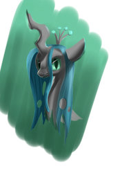 Size: 1024x1450 | Tagged: safe, artist:bluestreakfus, queen chrysalis, changeling, changeling queen, g4, bust, crown, female, jewelry, portrait, regalia, solo