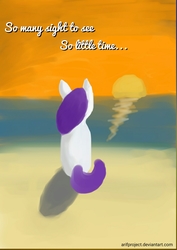 Size: 2048x2896 | Tagged: safe, artist:arifproject, rarity, pony, unicorn, g4, beach, female, high res, lineless, mare, ocean, sitting, solo, sunset, text