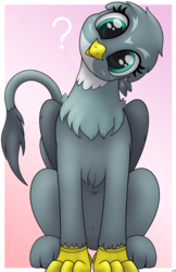 Size: 1280x1980 | Tagged: dead source, safe, artist:conscious-aberration, gabby, griffon, g4, behaving like a bird, birb, birds doing bird things, catbird, confused, cute, female, gabbybetes, griffons doing bird things, head tilt, looking at you, puzzled, question mark, quizzical, sitting, solo, weapons-grade cute