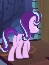 Size: 401x538 | Tagged: safe, screencap, starlight glimmer, pony, unicorn, every little thing she does, g4, butt, cropped, female, glowing horn, horn, mare, plot, smiling, solo