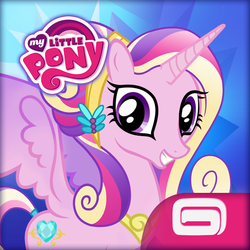 Size: 1024x1024 | Tagged: safe, gameloft, princess cadance, alicorn, pony, g4, my little pony: magic princess, official, app icon, female, gameloft logo, grin, happy, icon, mare, my little pony logo, smiling, solo