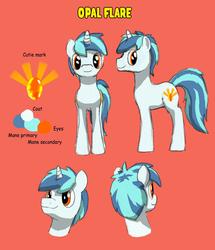 Size: 1654x1922 | Tagged: safe, anonymous artist, oc, oc only, oc:opalflare, pony, unicorn, reference sheet, solo