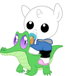 Size: 786x917 | Tagged: safe, artist:red4567, gummy, pony, g4, baby, baby pony, baby skeleton, crossover, cute, pacifier, ponies riding gators, ponified, riding, sans (undertale), undertale