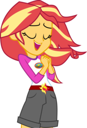 Size: 4785x6979 | Tagged: safe, artist:anhel032015, sunset shimmer, equestria girls, g4, my little pony equestria girls: legend of everfree, absurd resolution, clothes, embrace the magic, eyes closed, female, hands together, open mouth, shorts, simple background, singing, solo, transparent background, vector