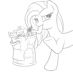 Size: 500x500 | Tagged: safe, artist:suspega, oc, oc only, akaname, pony, youkai, badumsquish approved, impossibly long tongue, licking, long tongue, monochrome, ponified, solo, tongue out, trash, trash can, trash eating