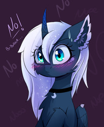 Size: 1280x1564 | Tagged: safe, artist:magnaluna, princess luna, alicorn, pony, baka, blushing, choker, cute, eyeshadow, female, filly, fluffy, frown, looking at you, makeup, raised hoof, solo, sweatdrop, tsundere, tsunderuna, wide eyes, woona, younger