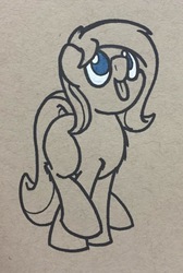 Size: 645x960 | Tagged: safe, artist:ashtoneer, oc, oc only, oc:ponepony, cute, female, filly, monochrome, solo, tongue out, traditional art