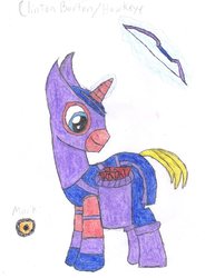 Size: 2550x3300 | Tagged: safe, artist:aridne, pony, arrow, avengers, bow (weapon), hawkeye, high res, marvel comics, ponified, quiver, solo, weapon