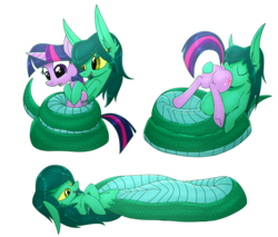 Size: 2144x1824 | Tagged: safe, artist:spitfire740, twilight sparkle, oc, oc:kharma serpentia, alicorn, lamia, original species, pony, snake pony, g4, belly, butt, butt touch, coils, dock, eating, fetish, head first, hoof on butt, imminent death, imminent digestion, plot, preylight, simple background, twilight sparkle (alicorn), vore