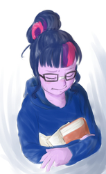 Size: 550x900 | Tagged: safe, artist:amazingpuffhair, sci-twi, twilight sparkle, equestria girls, g4, book, clothes, crossed arms, depressed, depression, eyes closed, female, glasses, hoodie, paper, sad, solo