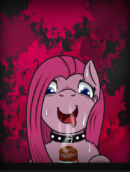 Size: 761x1000 | Tagged: safe, artist:lazerblues, pinkie pie, g4, burger, collar, female, food, hamburger, pinkamena diane pie, solo