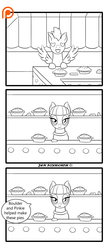 Size: 1300x3000 | Tagged: safe, artist:foxbeast, boulder (g4), maud pie, soarin', earth pony, pony, comic:pie love, g4, comic, food, heart eyes, monochrome, pie, spread wings, that pony sure does love pies, wingding eyes