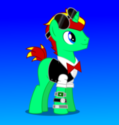 Size: 441x463 | Tagged: safe, artist:megabyte1835, oc, oc only, oc:track feral, hengstwolf, pony, unicorn, werewolf, blank flank, clothes, costume, day form, male, nightmare night costume, simple background, solo, stallion