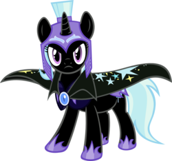 Size: 1051x985 | Tagged: safe, artist:vanhorsing, nightmare moon, trixie, pony, unicorn, g4, female, guard, mare, simple background, solo
