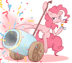 Size: 2218x1929 | Tagged: safe, artist:akainu_pony, pinkie pie, confetti, female, fireworks, lighter, mouth hold, party cannon, rope, solo, streamers