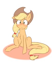 Size: 975x1200 | Tagged: safe, artist:akainu_pony, applejack, g4, blushing, cute, female, floppy ears, jackabetes, looking at you, raised hoof, sitting, solo